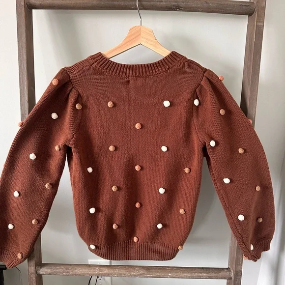 Blu Pepper Brown Sweater with Pom Accents - Picture 2 of 4